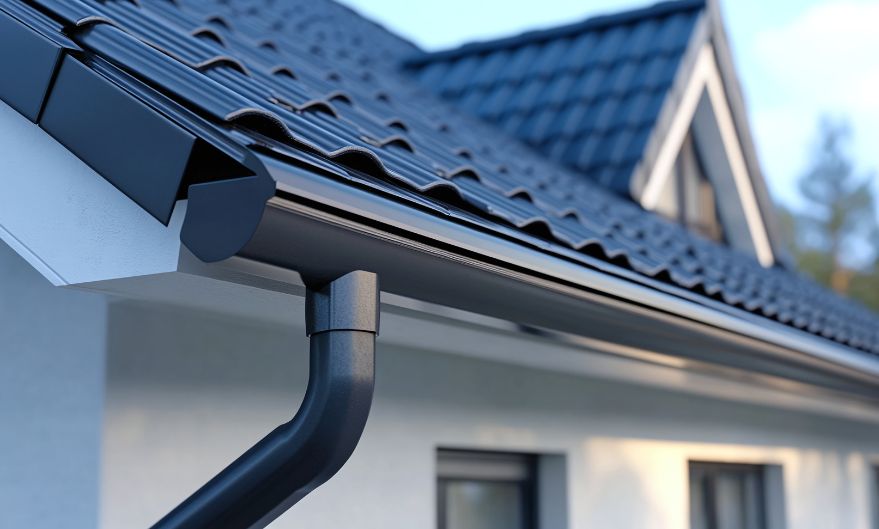 Seamless gutter system installed along a residential roofline in Charleston, SC